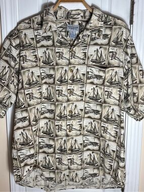 Hawaiian Shirt w/ bi-planes & sailboats by Windham Pointe - XL - vacation, Y2K